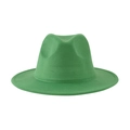 Classic grass green wide brim wool felt fedora hat for women with elegant minimalist design - One Size (58cm) / Green