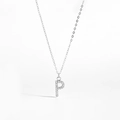 Polished silver S925 necklace featuring a pavé-set letter P pendant with zircon stones - 925 Silver / Letter P