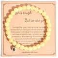 Pale yellow natural stone bead bracelet with silver heart charm on kraft gift card - Yellow Heart With Card Style
