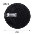 Black round pineapple pattern facial cleansing sponge with 8cm diameter and ribbon - 8cm / Black