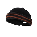 Schwarze Strick-Docker-Mütze für Damen und Herren mit orangefarbenen Streifen für Winter - Schwarz