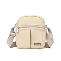 Bolso bandolera minimalista de nailon beige con correa ancha estampada ajustable - 16*7*19cm / Crema