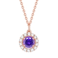 Elegant s925 silver necklace with a round purple gemstone pendant in rose gold finish - Medium Violet Blue 【Rose Gold】
