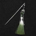 Close-up of lotus pendant hair stick with gradient green tassels and silver metal texture - Lotus Green Tassel
