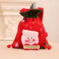 Christmas snowman drawstring gift bag made of soft red velvet with plush pom-poms - Christmas Retro Drawstring Bag [Snowman]
