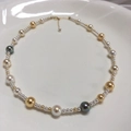 Collana in argento 925 con perle multicolori e chiusura regolabile in oro lucido - Argento 925 Laminato Oro 18k Caramella Multicolore 39+4cm