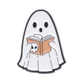 Spilla in smalto a forma di fantasma con libro di zucca e teschio per Halloween - Fantasma che Legge