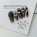 Detailed view of 3mm white square rhinestones applied on nails with silver chains - White Square 3x3 (XY-1005)