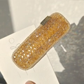 Pasador dorado con cristales ámbar y grabado LOVEDAYS en tarjeta blanca - Estilo 10 Champaña [Cuadrado]