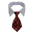 Pet collar with white shirt neck and red black plaid tie with snowflake pattern - Red and Black Plaid Snowflake (CW 24)