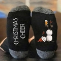 Christmas cotton crew socks featuring snowman prints and Christmas Cheer text on soles - One Size / Snowman Letter Grey Black