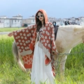 Poncho ethnique à capuche à motif floral orange et gris pour voyage en plein air - LM0294 Motif Floral Abstrait - Orange