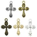 Vijf vintage legering kruishangers in antiek zilveren, gouden en bronzen afwerkingen - Kruis 26x16mm