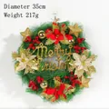 Ghirlanda natalizia da 35cm con aghi di pino, fiori rossi e scritta Merry Christmas dorata - Ghirlanda di Natale in aghi di pino 35cm