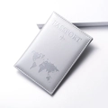 Detail of silver gray PU leather passport cover with world map and airplane embossing - Silver Gray