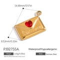 Colgante de sobre de acero inoxidable dorado con corazón rojo y grabado Love You - Estilo Sobre de Carta de Amor Corazón (PJ92755A) / 14.48x8.53mm