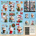 Detail showing 9 sheets of cute Christmas cat window clings with snowflakes and trees - Cartoon Cat Christmas Sticker (A14)