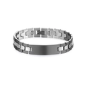 Polished silver and black stainless steel link bracelet for couples with metal ID tag - Style 5 / Two-tone Black