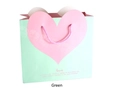 Bolsa de regalo verde menta con corazón rosa y asas de cuerda para bodas y eventos - Mediano / Verde