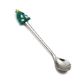 Stainless steel spoon with green Christmas tree handle topper and holiday star detail - Christmas Tree Spoon / Original Silver