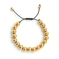 Detail der hochglanzpolierten Goldperlen am verstellbaren schwarzen Kordelarmband mit Zug - Goldfarbe 10MM