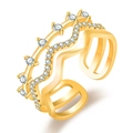 Minimalist multi-layer gold ring with sparkling cubic zirconia pavé and hollow band design - Multi-Layer Wave / Gold Color-J365