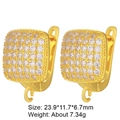 Detailed view of gold plated square lever-back earrings with sparkling cubic zirconia stones - Gold Large Pave Square (Style 32)