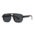 Retro pilot sunglasses in black frame with gold arrow accents and tortoiseshell tips - Black Frame Leopard Leg