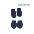 Navy blue baby mittens and socks 2-piece set in soft cotton knit with elastic cuffs - Navy Blue (Mittens & Booties)