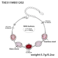 Silver stainless steel bracelet with pink glass stones and 18k plating for women - Steel Bracelet - Mixed Red Glass Stone