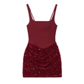 Burgundy sequined mini dress with spaghetti straps and bodycon fit on a white background - S / Burgundy