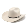 Détail d'un chapeau de cow-boy en feutre beige avec ceinture noire et boucle argentée - M (56-58cm) / Beige