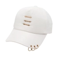White baseball cap with gold spring metal strips and rings in street punk style - White