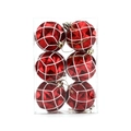 Set of 6 red geometric Christmas balls with white grid patterns and golden hanging strings - Dark Red Geometric Faceted Style(CJ194)