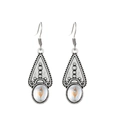 Vintage silver teardrop earrings with blue-gold moonstone inlays for women - Antique Silver Boho Teardrop (K-1246)