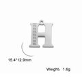 Silver stainless steel H letter pendant with cubic zirconia stones, 15.4x12.9mm charm - Letter H