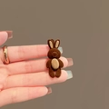 Cute brown flocked bunny hair clip with soft plush texture for side bangs - Little Bunny Duckbill Clip