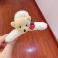 Cute beige and white plush bear hair claw clip with red strawberry detail for girls - Claw Clip-Brown Bear