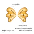 Detailed size view of polished golden butterfly wing earrings in stainless steel - Gold (YYE023563-G)