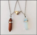 Magnetic couples necklace with hexagonal gold sandstone and opal stone pendants - Opal + Gold Sandstone