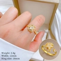 Star and moon gold-plated open ring with micro-paved zircons worn by model - Adjustable Open / Gold Plated (Q532)
