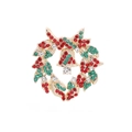 Broche couronne de Noël en métal doré avec strass rouges et verts et cloche centrale - Style Couronne de Noël (C1646-1)
