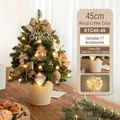 45cm mini wooden brown Christmas tree with 17 DIY ornaments, metal pot and LED lights - 45CM Wood Coffee Green Tree (Iron Bucket)