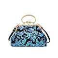 Sequin shell evening bag with blue and purple embroidery and gold round handle - Blue