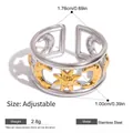 Adjustable celestial stainless steel double ring with gold sun and moon cutout detail - Two-tone Gold and Silver Style (JDR0306055-PS)