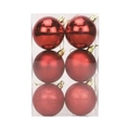 Set di 6 palline di Natale rosse in finiture opache, lucide e glitterate per l'albero - 6cm / Rosso