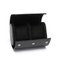 Luxurious black PU leather 2-slot watch storage roll with soft velvet lining and snap closure - 2 Slots Litchi Black