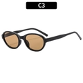 Oval fashion sunglasses in glossy black frame with tinted brown lenses style C3 - Black Frame Tea Lens