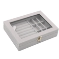 Light gray velvet jewelry box with glass lid for rings and earrings storage - Ice Gray