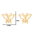 Detail view of hollow butterfly studs in gold finish with 12mm by 9mm dimensions - Style 265 / Gold
